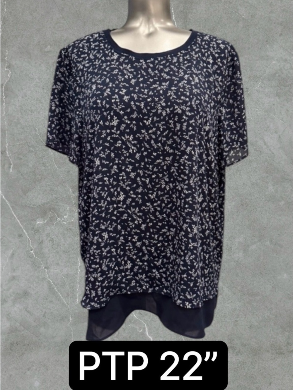 $8 Add-On 💟Hilary Radley Midnight Blue and Ivory Floral Top